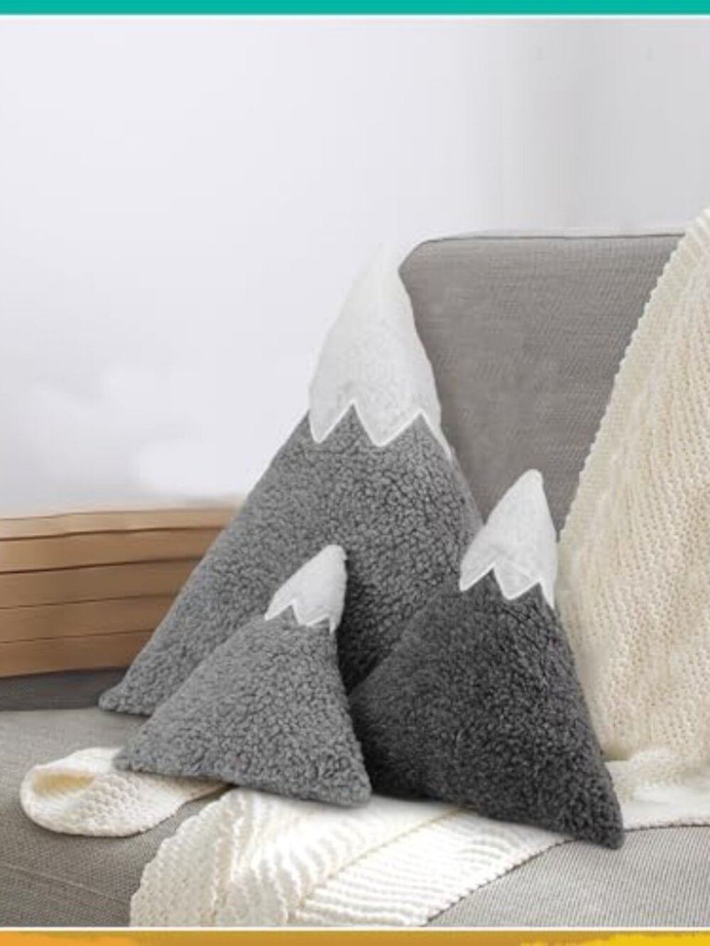 3 Pcs Mountain Shaped Decorative‎ Pillow Sherpa Cute Nursery Playroom Pillow